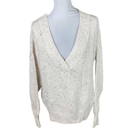 Abound Sweater V-Neck Drop Shoulder Ivory Confetti Blue Green Red Specks XL - Picture 1 of 15